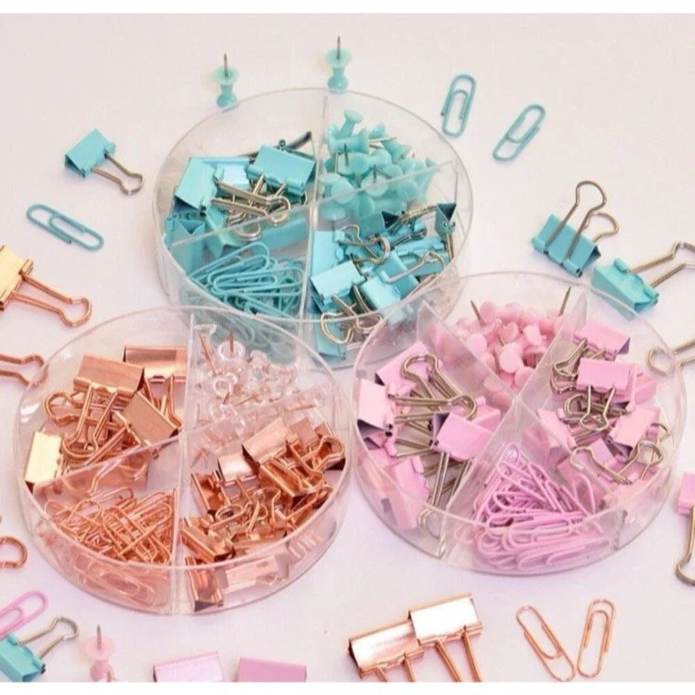 Gold Binder Clips Paper Clips Push Pins Set Home Office School Supplies Dorm NEW